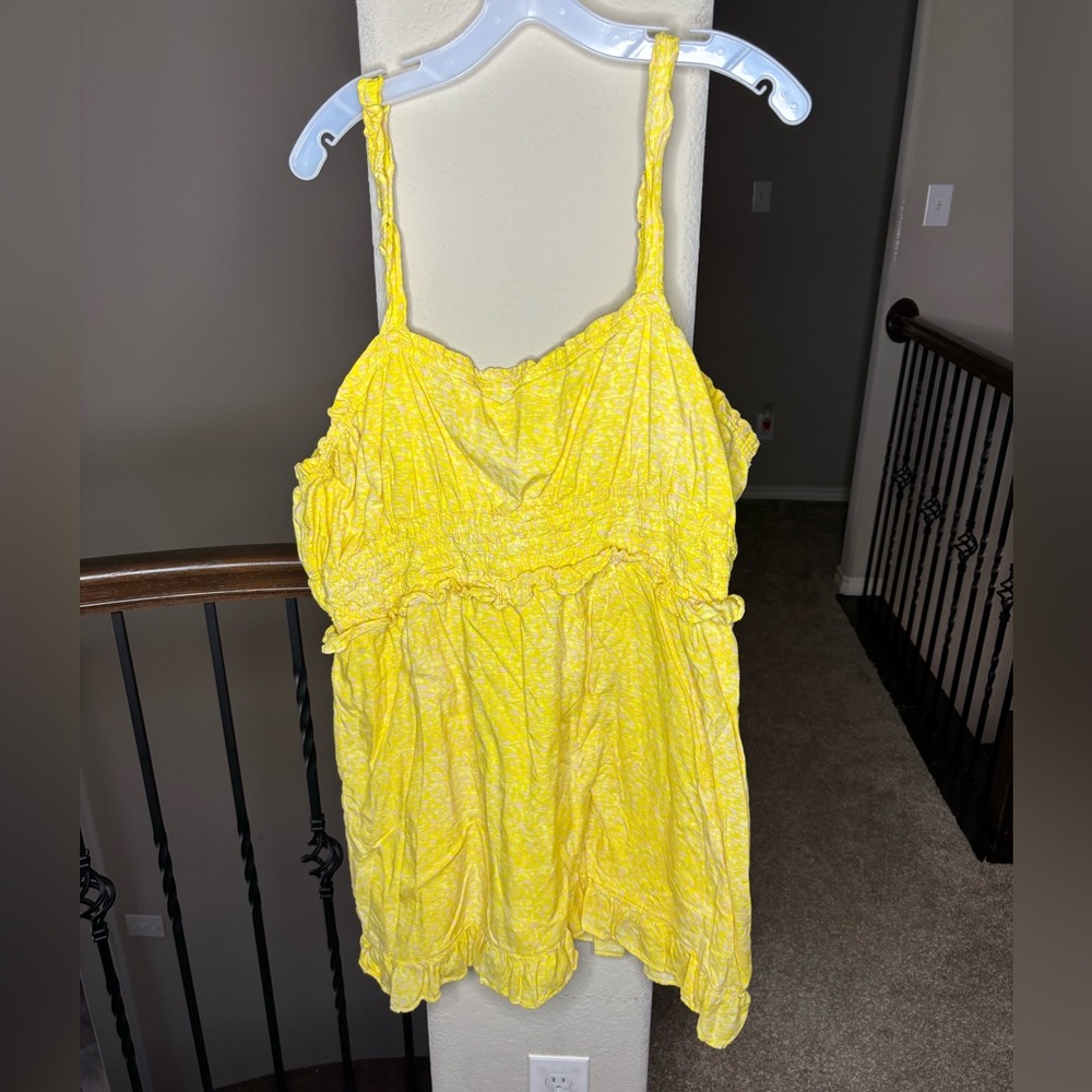 BP Yellow Mini Dress Size 2X Pink Abstract Print Smocked Spring Summer Travel